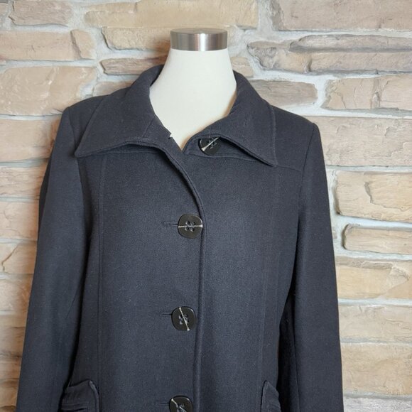 Attention black wool blend long coat button front classic overcoat womens - Picture 2 of 9